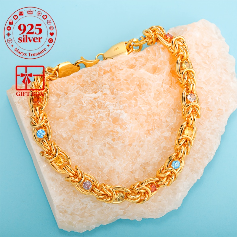 Image of 925 925 Silvery Men's Bracelet With Colorful, 13 Gemstones , Daily Party Business Wear, Birthday Valentine's Day Anniversary, Exquisite Gift Box Packaging