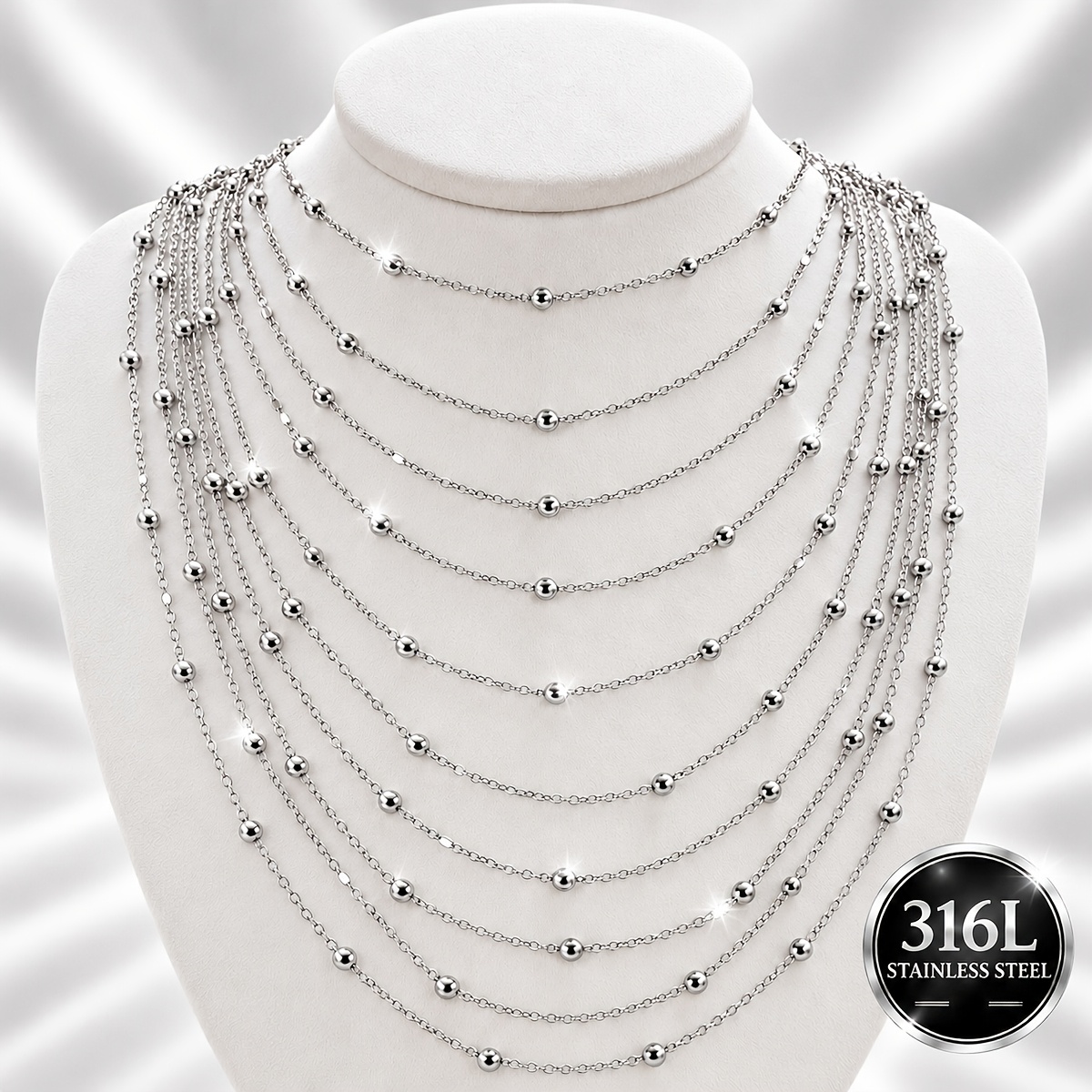 10pc Women's 18K Golden-Plated Beaded Necklace Set
