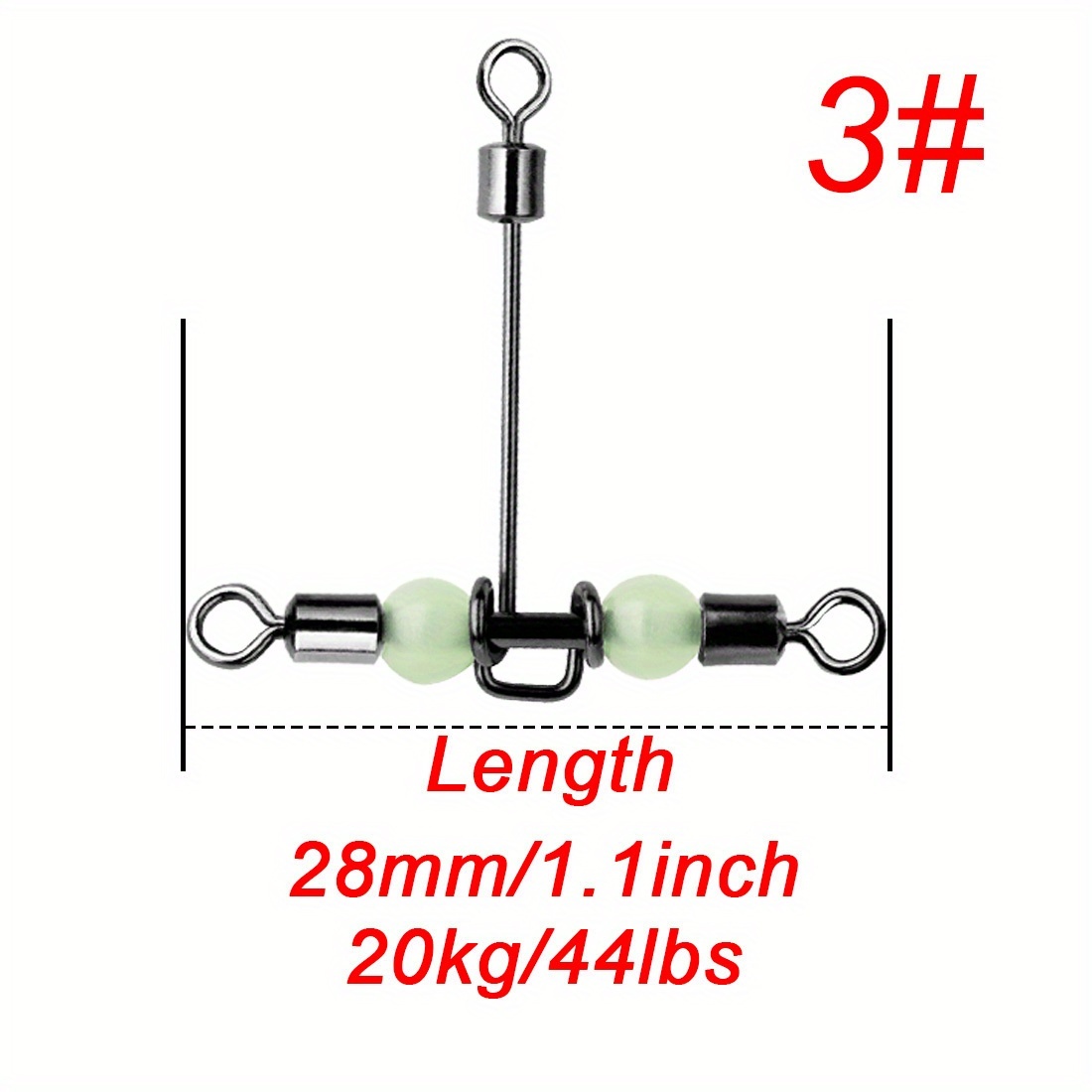 TEMU Fishtrip 15pcs Luminous Cross-line Rolling Swivel With Pearl Beads Fishing Swivels Fishhooks Fishing Connector