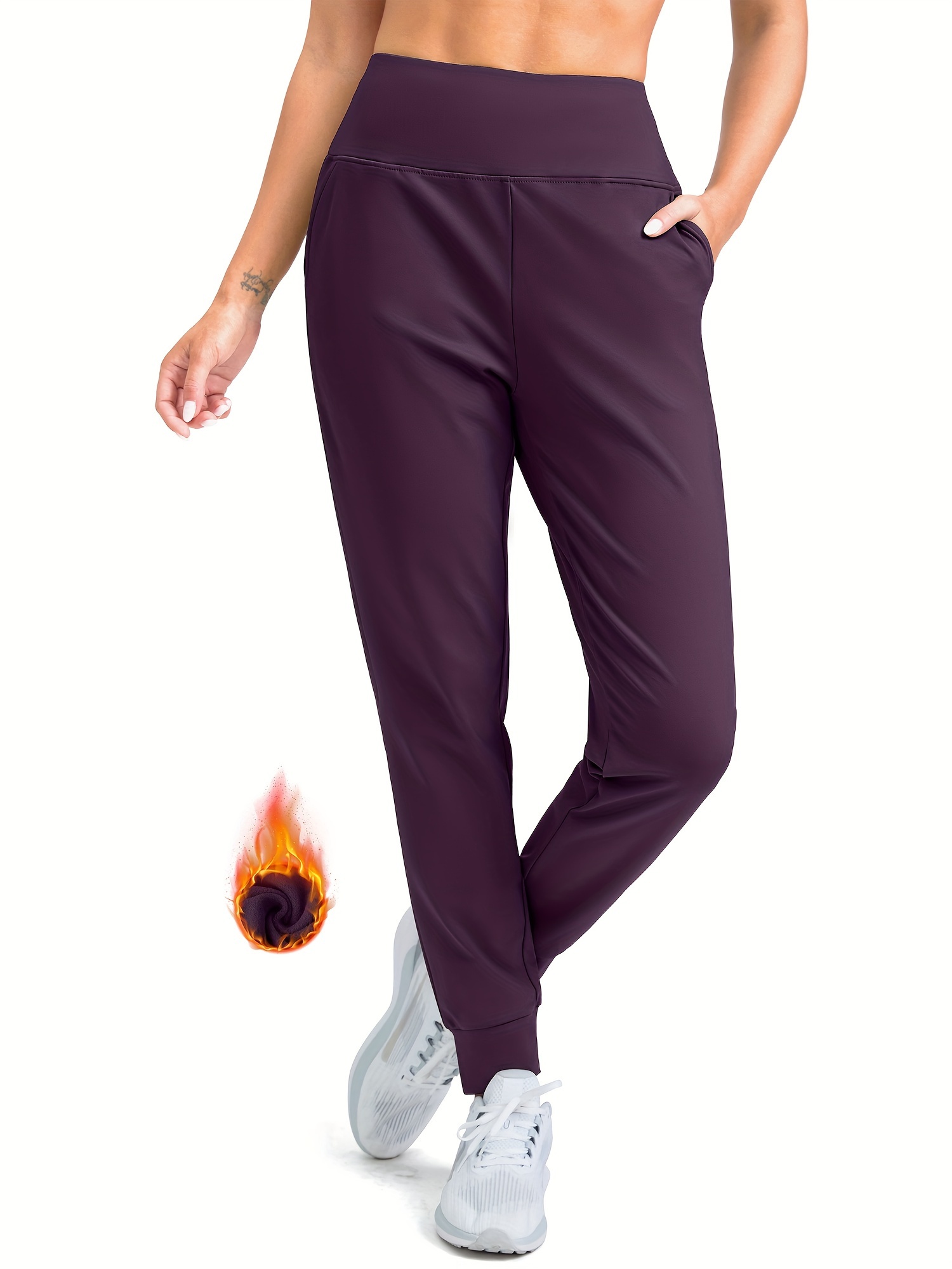 women's high waisted fleece lined joggers thermal winter - Temu