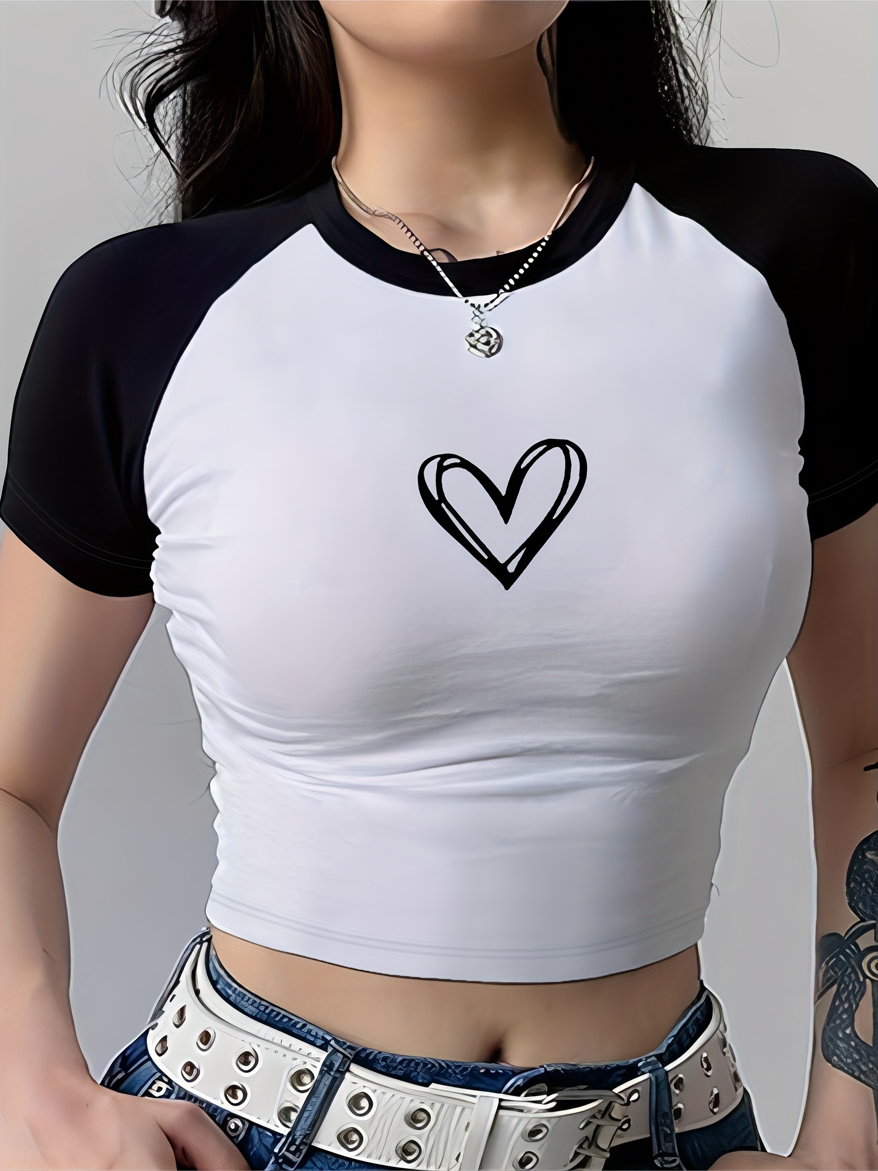 Y2K Diamond Heart Long Sleeve Crop Top, Y2K, T-Shirt