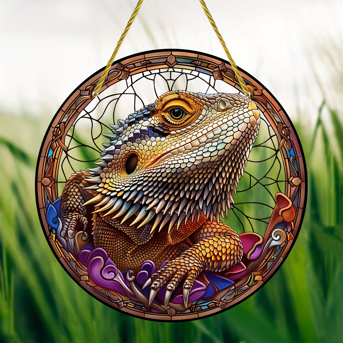 

Bearded Dragon Sun Catcher - 8"x8" Round Acrylic Window Hanging, Perfect For All-season Home & Garden Decor, Porch Accent, And Unique Birthday Gift