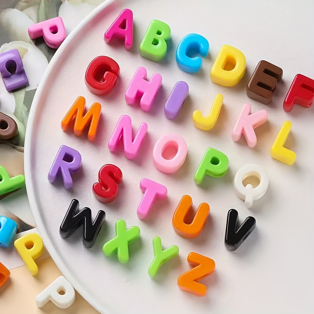 TEMU 26pcs Random Color, Acrylic Large Hole Letter Beads, Handmade Bracelet Mobile Phone Chain Keychain Jewelry Additions