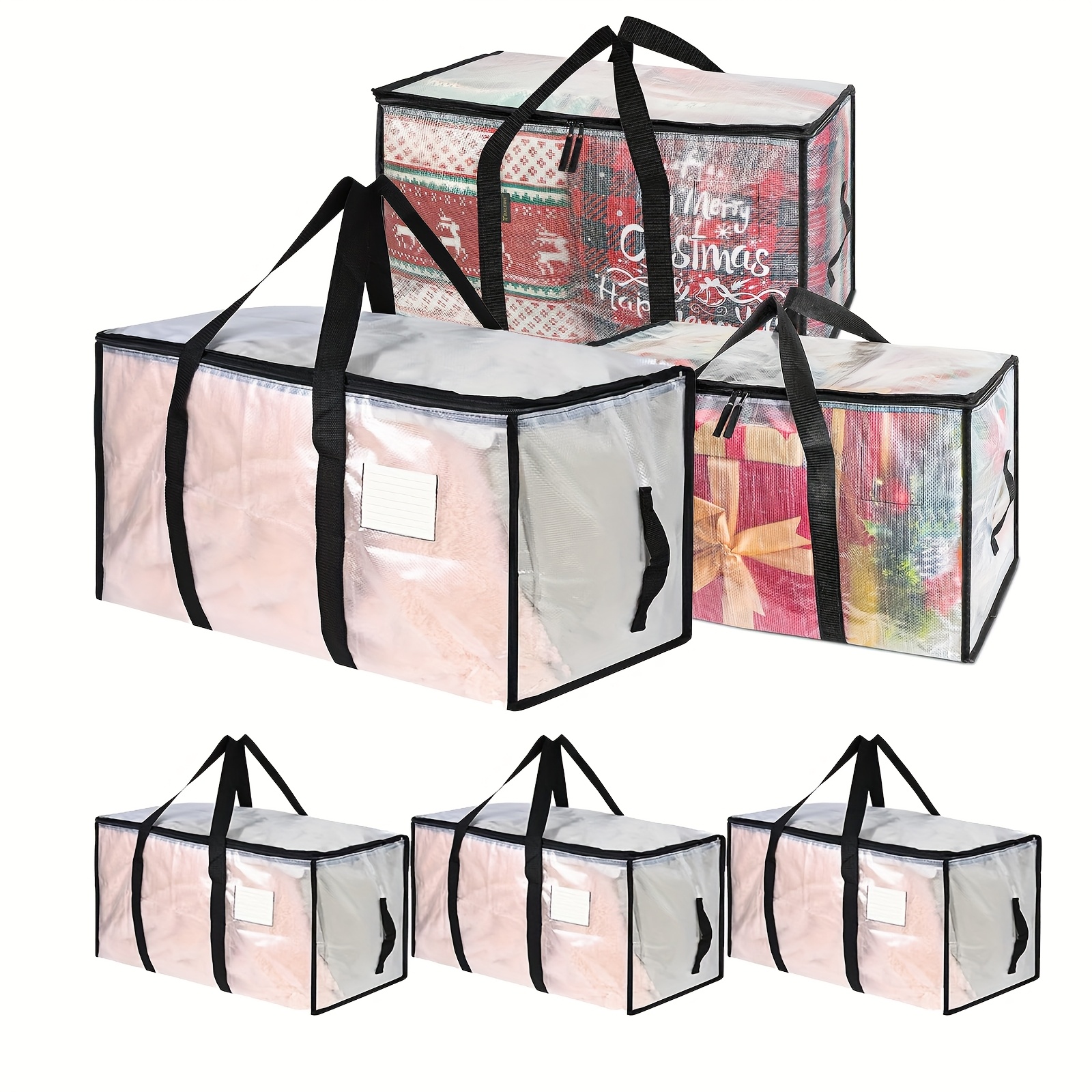 TEMU 6 Pack Clear Large Storage Bags, Moving Organizer Bags With Durable Zipper And Handle, Clothing Storage Bag, Storage Boxes For Bedding, Duvets,