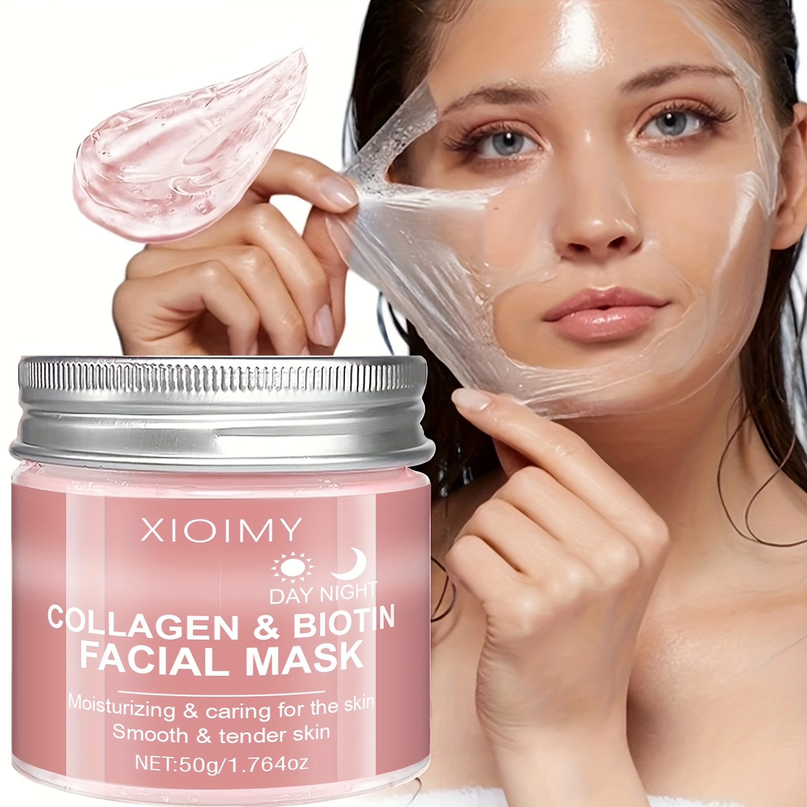 XIOIMY Collagen & Biotin Facial Mask - Hydrating Moisturizing Mask with Collagen Essence for All Light Beige Types, Hypoallergenic, Orange Scent, Daily & Nightly Use, Moisturizing Mask, Skincare, Smooth Texture, Antioxidant Rich