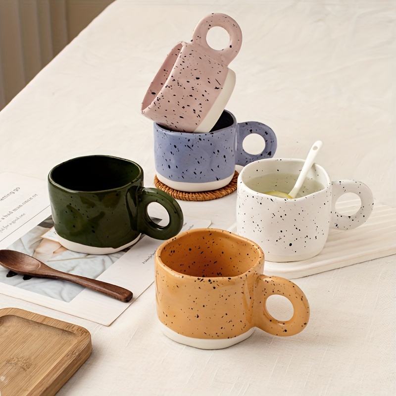 

1pc, Coffee Mug With Irregular Handle, Ceramic Coffee Cups, Cute Water Cups, Summer Winter Drinkware, Gifts Coffee Bar Accessories Tea Cup Set