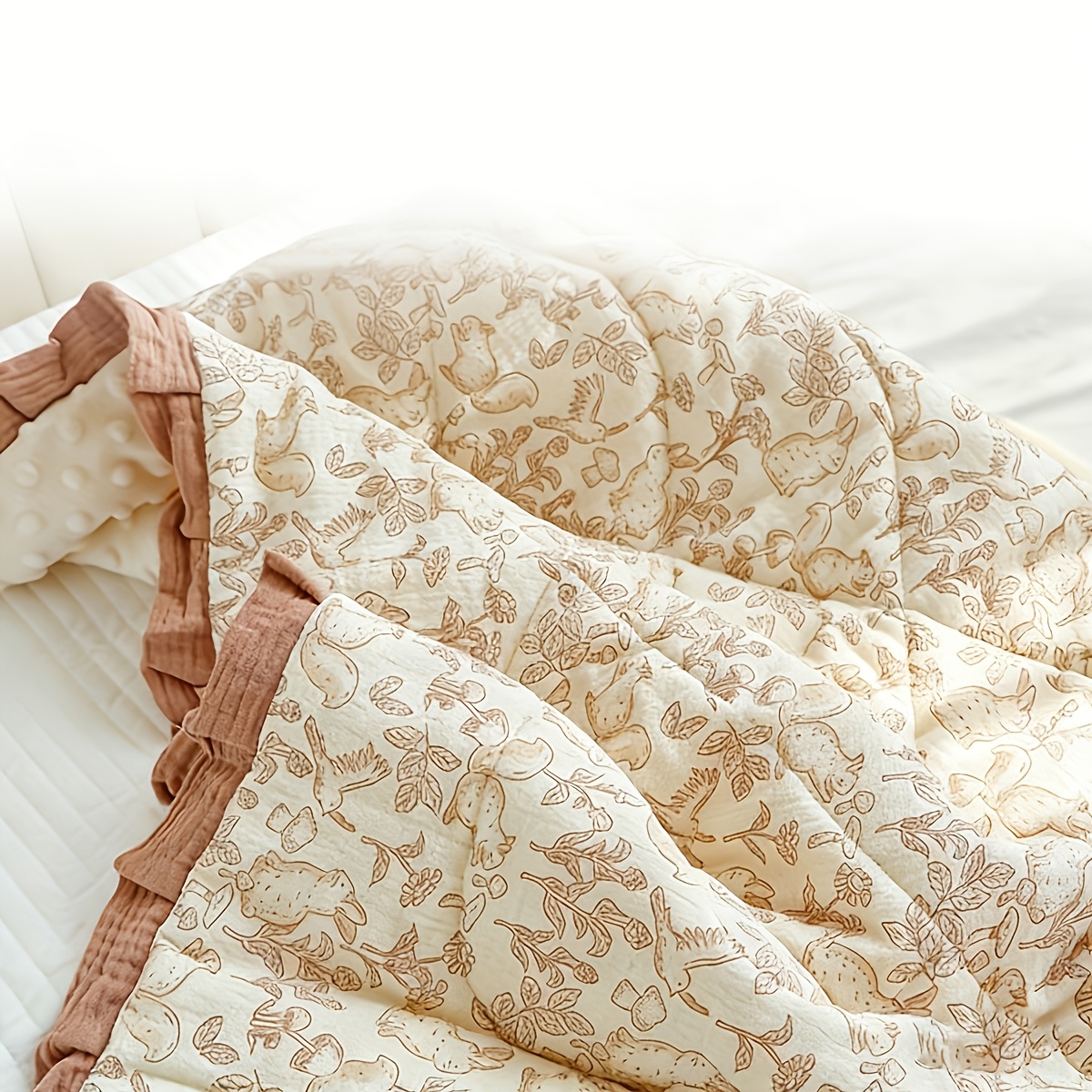 Children's Cartoon Print Ruffled Quilt, Soft and Comfortable