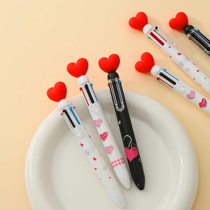 

3 stylos à encre gel créatifs pour la Saint-Valentin, pointeur fin de 0,7 mm, séchage rapide, poignée souple, en plastique, avec un design de cœur rouge pour et