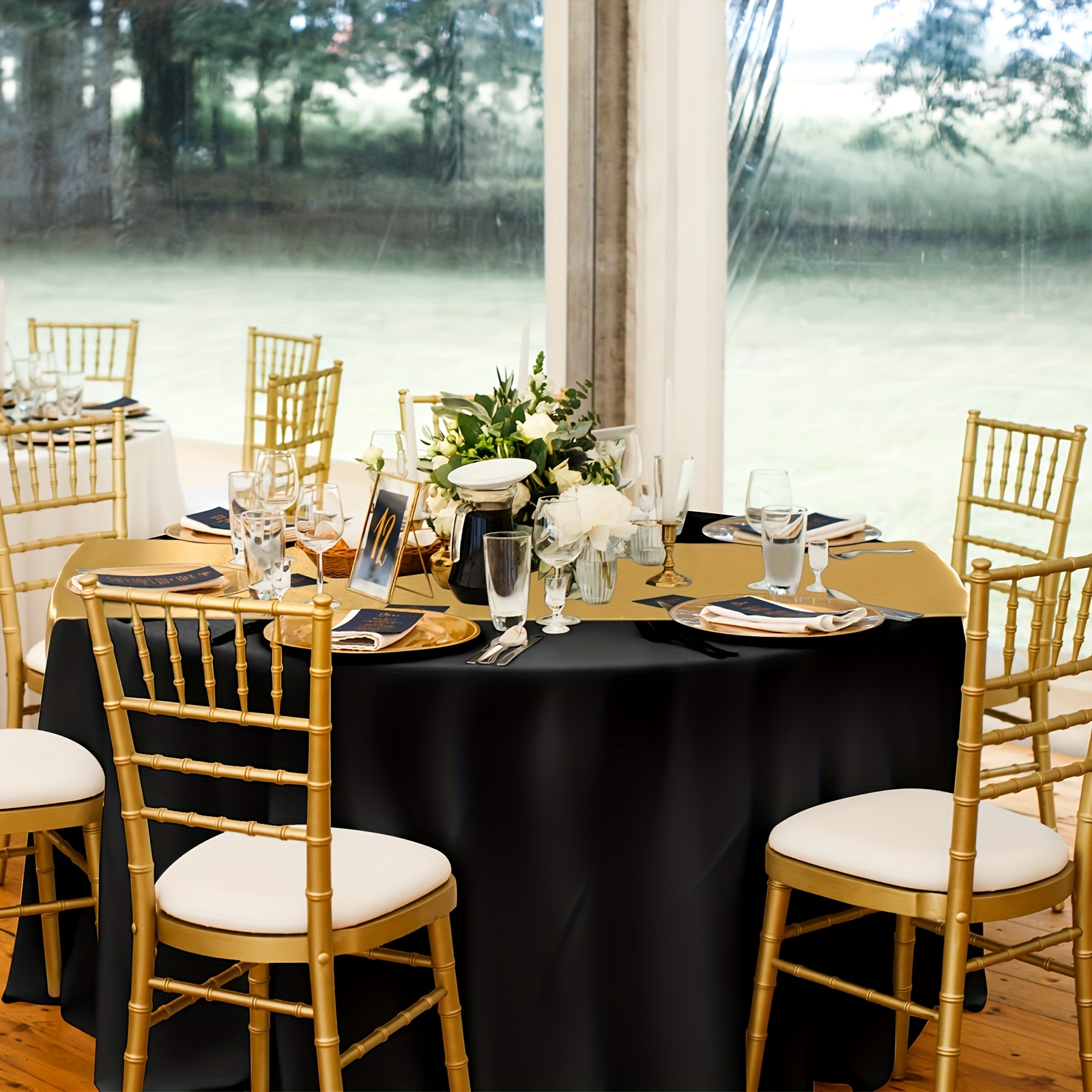2er set/1 set schwarze runde party tischdecke goldenes satin
