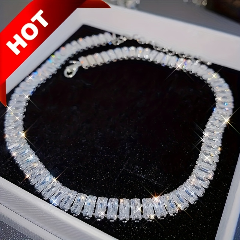TEMU Collier de tennis rectangulaire élégant, parfait pour votre femme et vos amies à une fête