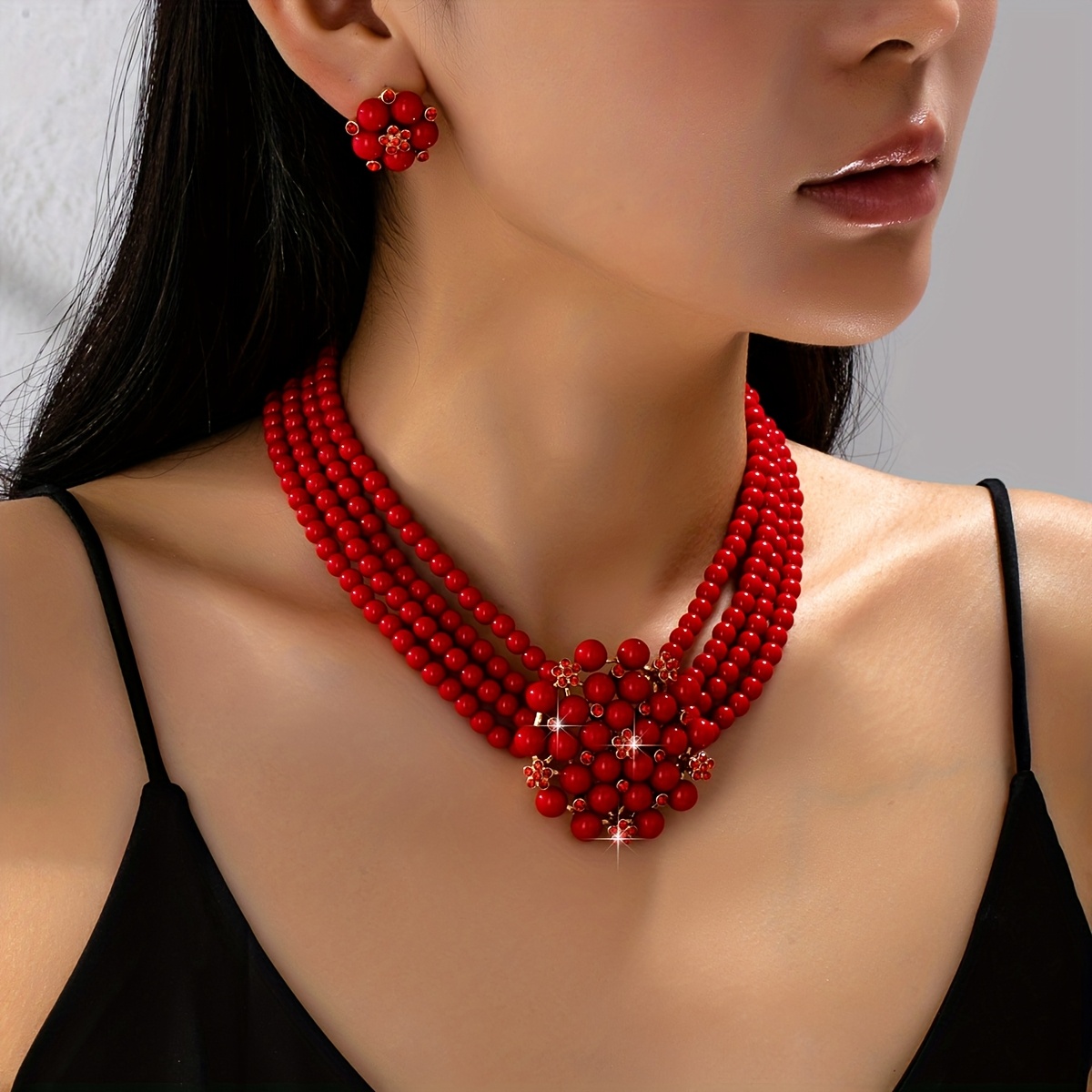 TEMU 2pcs Set: Light Luxury Vintage Style Cross-border New Arrival Bib Necklace And Stud Earrings, Suitable For Women's Evening Banquets, Weddings,