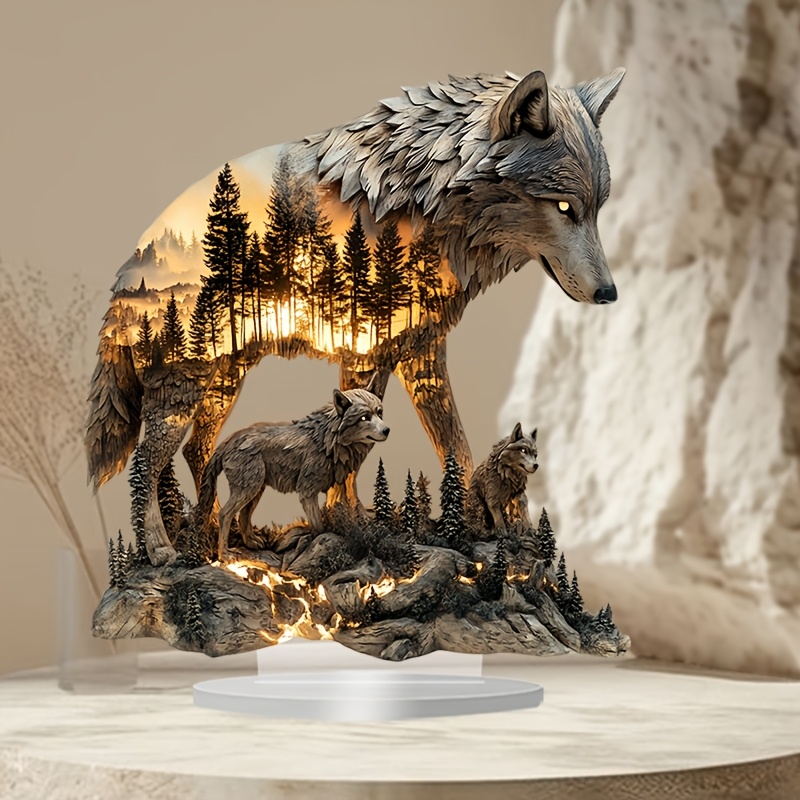 

2d Flat, Bohemian Wolf Family Decor - Acrylic, Tabletop Display For Home, Office, (6.7"x8")