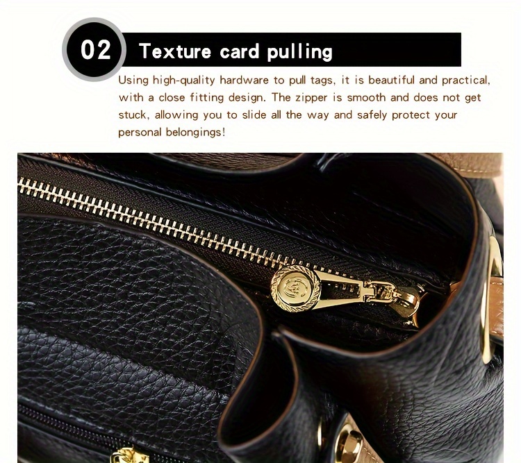 Black handbag interior showing pocket details