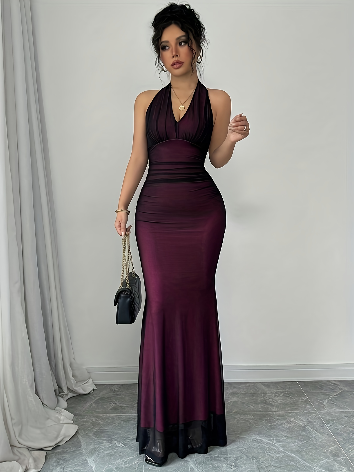 deep purple bodycon dress O.Vianca Purple & Cream Floral Ruched Bodycon Dress