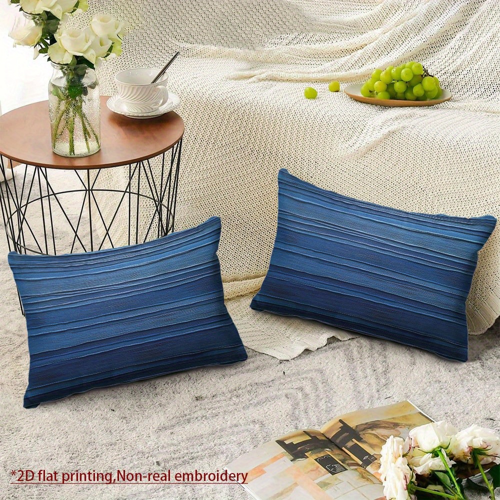 TEMU Juego de 2 fundas de almohada azules con estampado digital, con patrones de rayas en diferentes tamaños 12x20 pulgadas/30x50 cm, fundas de cojín