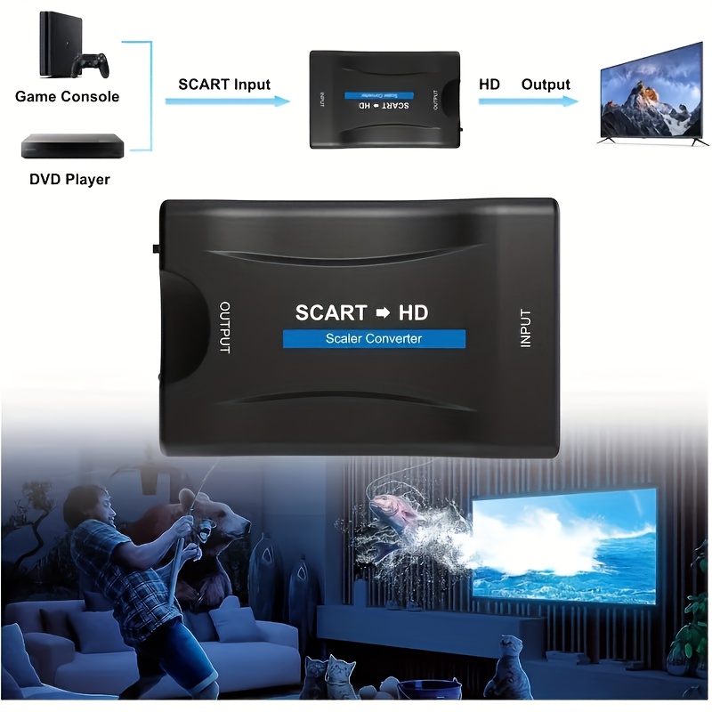 1080P SCART към HDTV Висококачествен съвместим видео и аудио конвертор адаптер, подходящ за висококачествен телевизор Sky Box приемник, подходящ за висококачествен телевизор DVD съвместимост