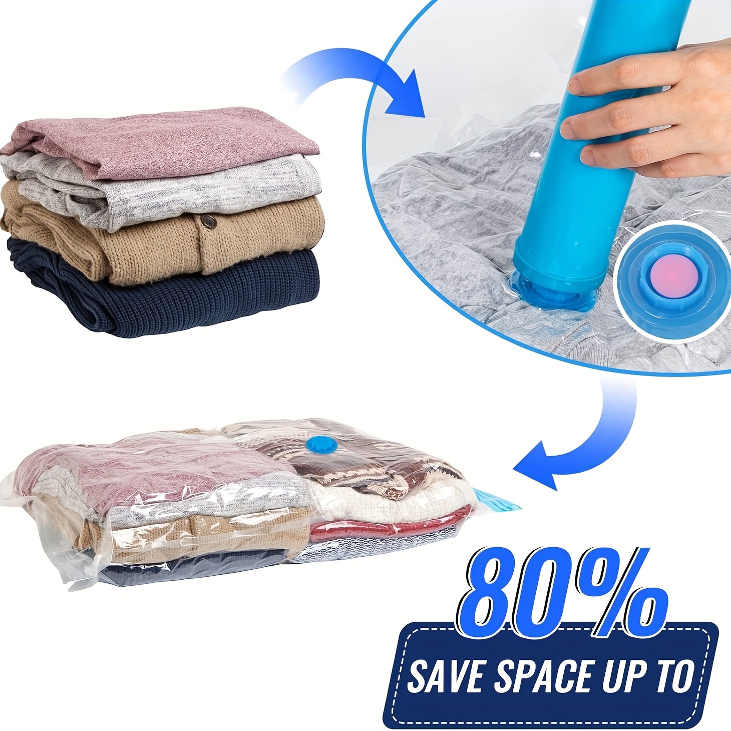 15pcs Vacuum Compression Bags Set with Manual Air Pump
