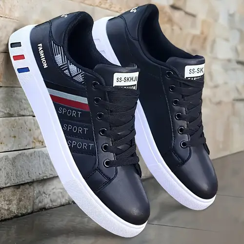mens low top white sports shoes durable pu upper pvc sole lace up sneakers for skateboarding gym running hiking casual wear skate shoes outdoor activities breathable fabric versatile footwear outdoor sporty style sturdy construction fitness enthusiasts