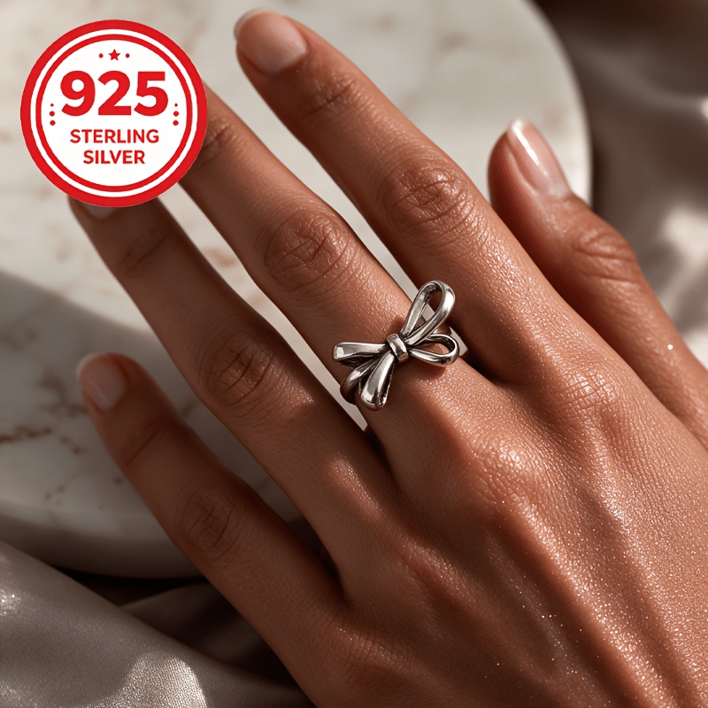 925 Silver Adjustable Bowknot Ring, Simple & Stylish