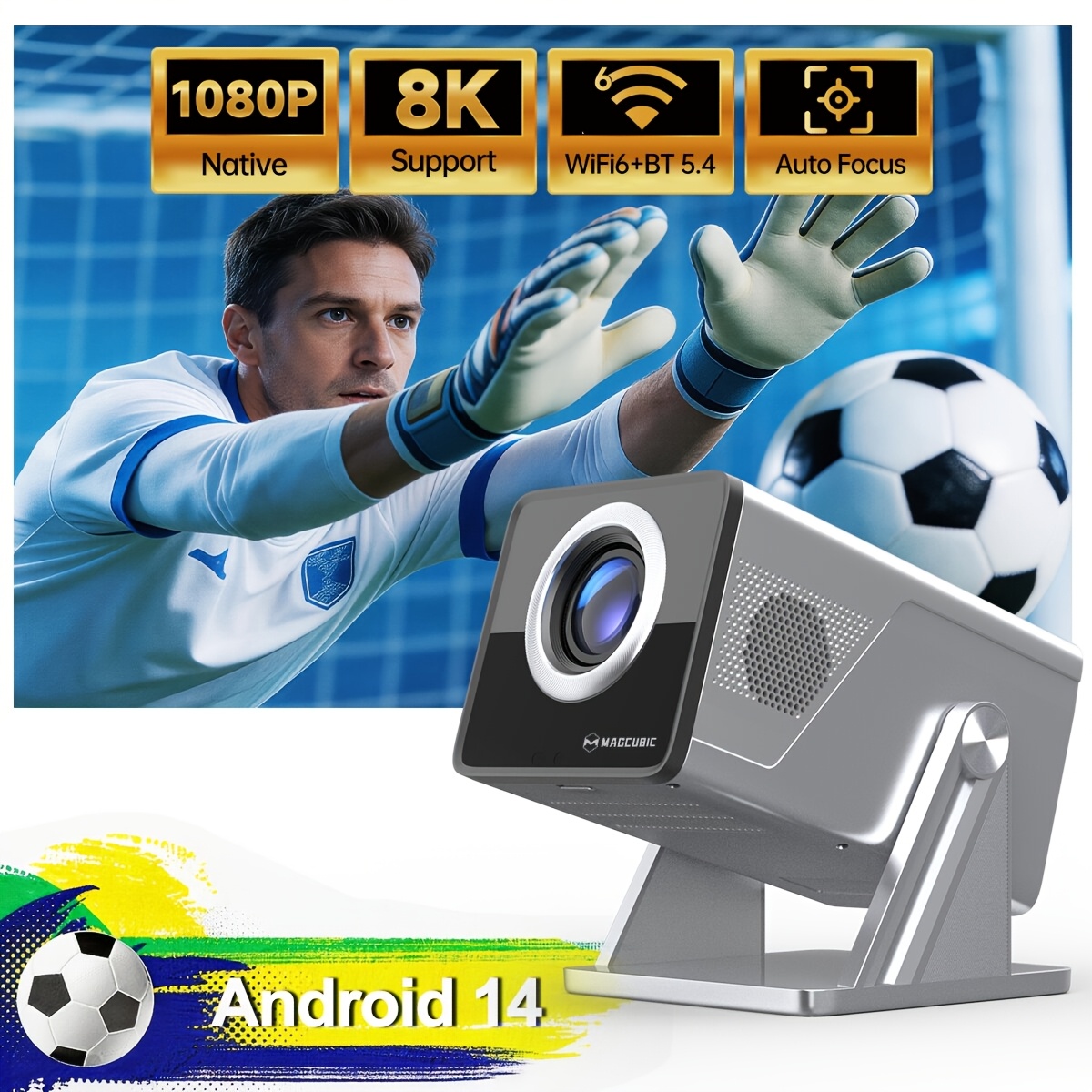Magcubic 2026 New Version 1000ansi Projector With 14 System Wifi6, Native 1080p Support 8k Bt5.2, Auto Focus&auto Keystone Correction, Compatible With & Smartphone