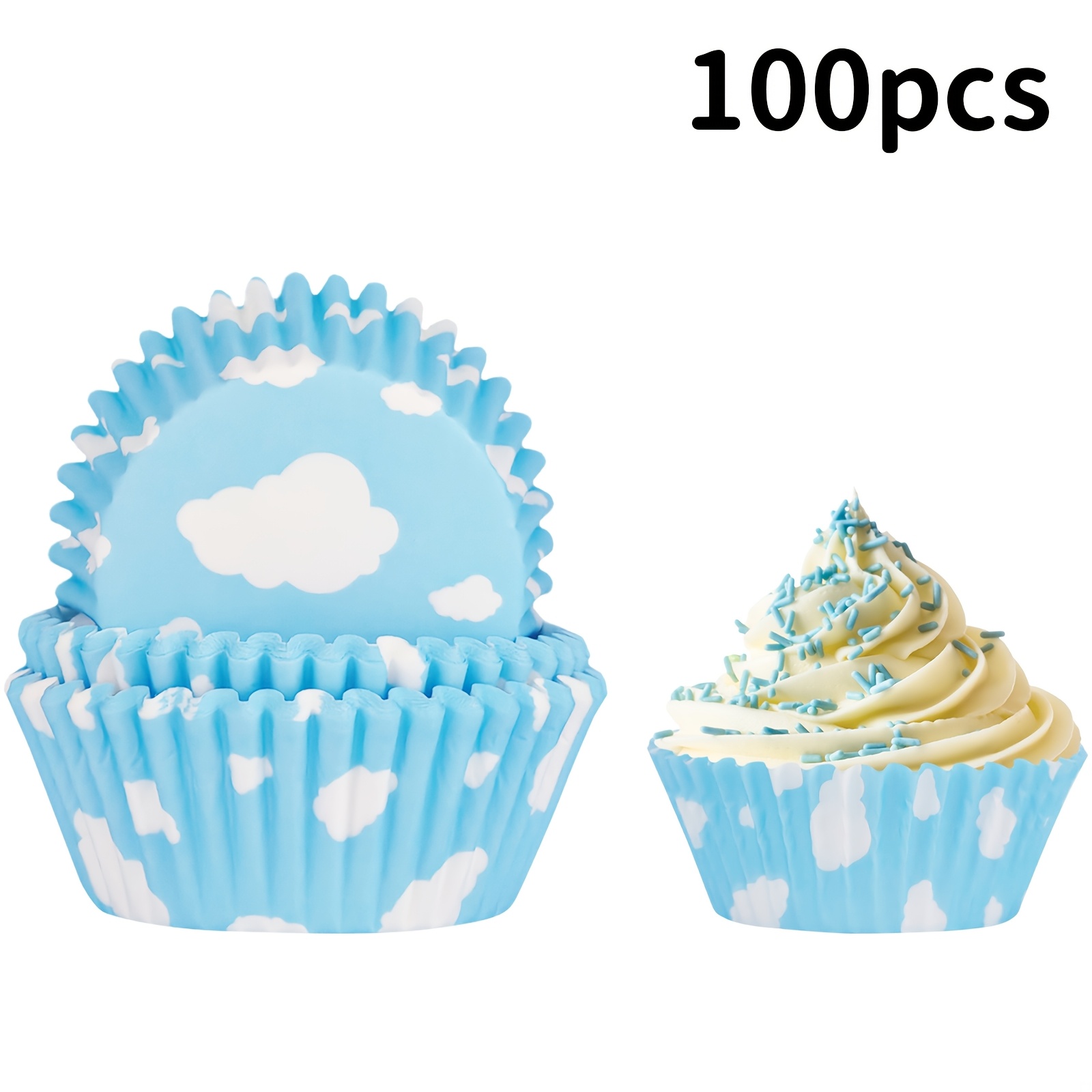 E-shop 100/200/300 Stück Blaue Wolken Papierbecher | 5*3cm Runde Kuchenbecher für Brot, Kuchen und Pfannkuchen, Ideal für Heimküche und Restaurant,