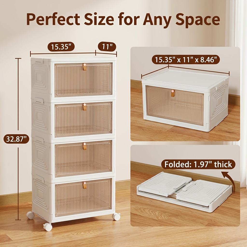 TEMU 4-layer 27-quart Plastic Storage Bin With Lid, Stackable Storage Bin With Wheels, Foldable Storage Bin And Folding Storage Bin; Suitable For