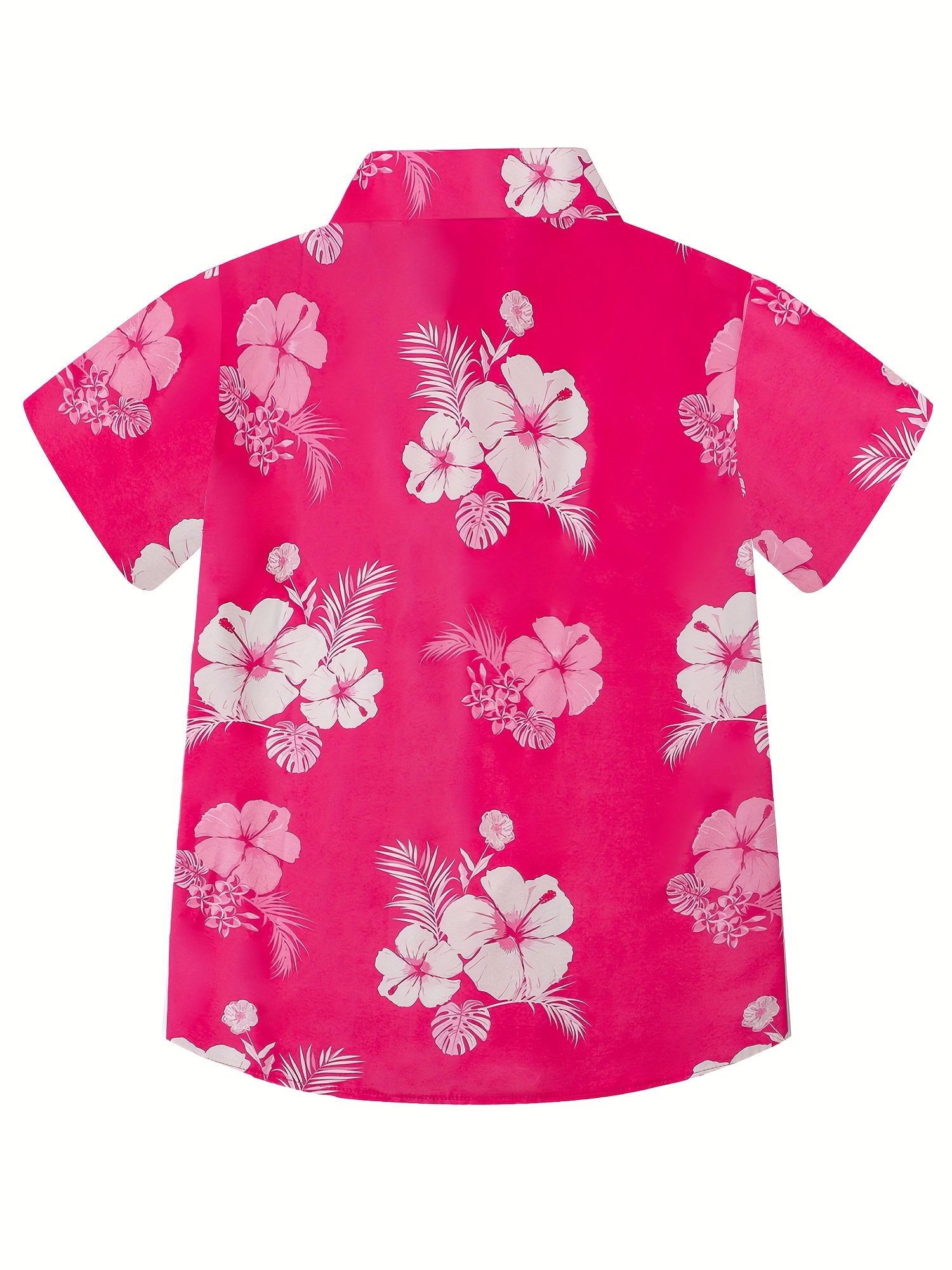 Kid Boy Floral Leaf Print Button Design Short-sleeve Shirt