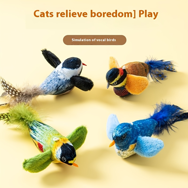 

Interactive Plush Bird Cat Toy With Realistic - Striped, Battery Free, Suitable For All Breeds, Without Battery