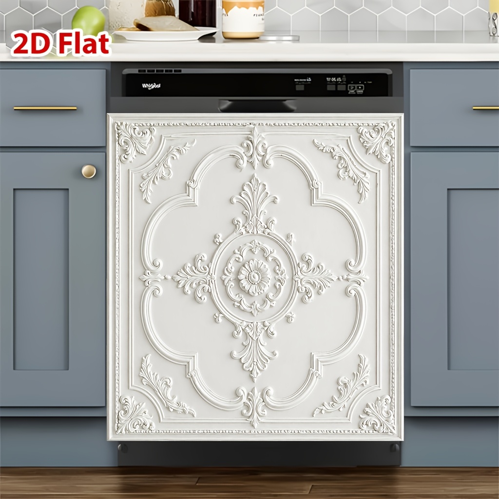 2d flat 1pc magnetic dishwasher cover exquisite white decorative pattern reusable scratch resistant and easy to clean 23x25   suitable for dishwasher and refrigerator dishwasher magnetic cover decoration durable sticker