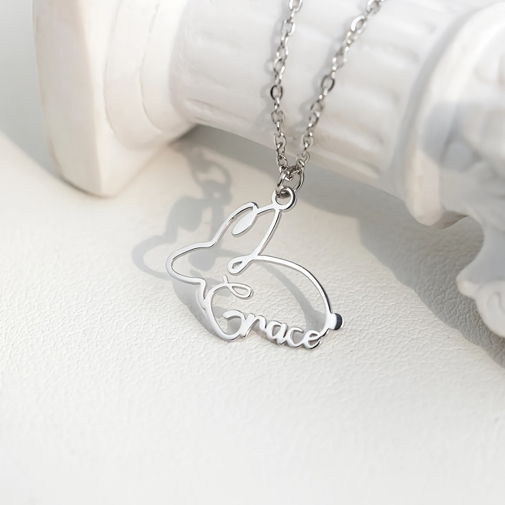TEMU Custom Rabbit Name Necklace, Personalized Necklace, Stainless Steel Minimalist Line Rabbit Necklace, Gift For Her, Women's Trendy Animal Jewelry
