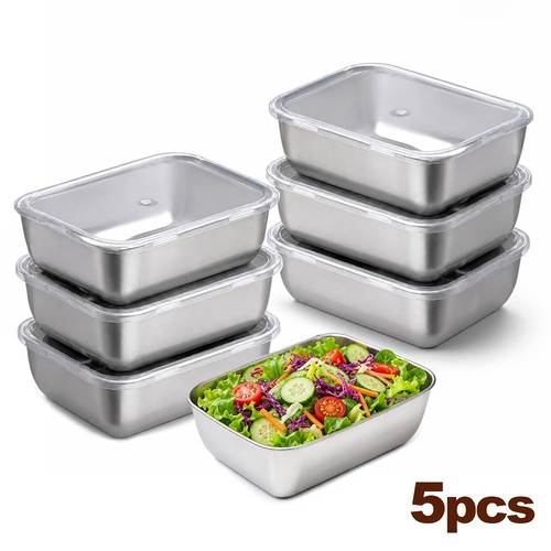 5pcs stainless steel food storage containers with lids lunch box refrigerator special bento manual lid hand washable suitable for preparing meals and outdoor picnics food refrigerator storage