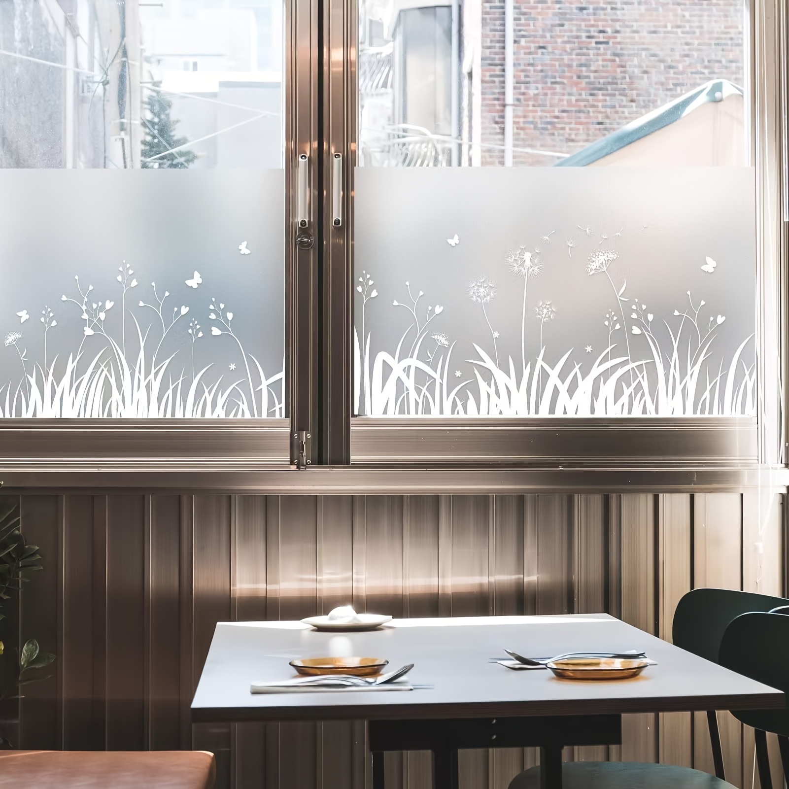 TEMU Dandelion Privacy Window Film - 1 Roll, Pvc, Electrostatic Adhesive, Light-filtering & Opaque For Bathroom And Home Decor
