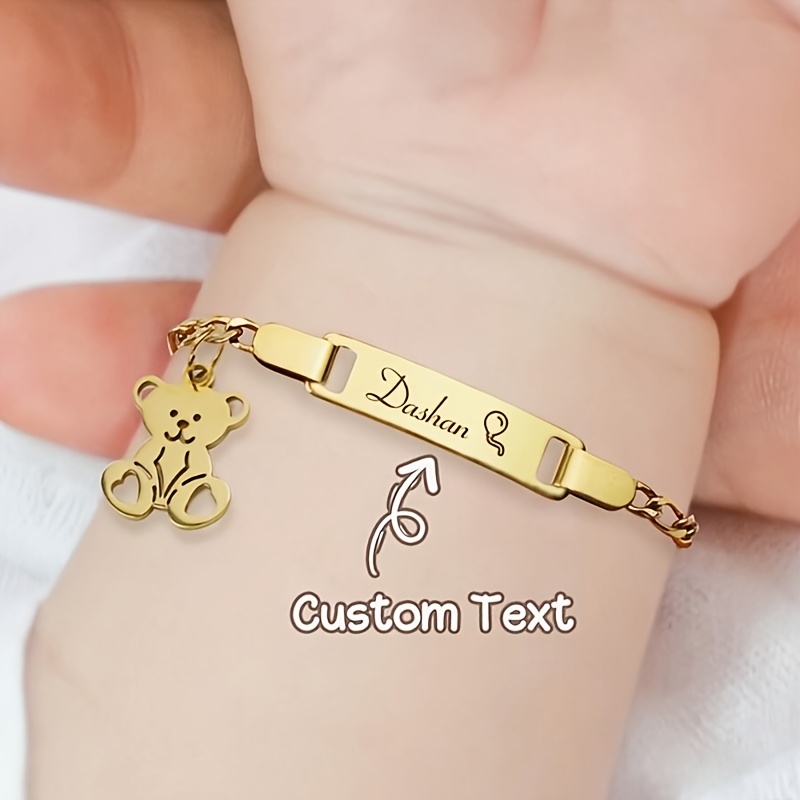 TEMU Personalized Engraved Stainless Steel Name Bracelet, Cute , Decoration, Exquisite Engraving, Fashionable, Unique Treasure, Gift Suitable For