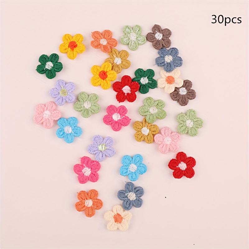 TEMU 30 piezas/paquete de pegatinas de bordado con flores, adornos para el cabello de mujer, materiales para sombreros, añadidos, pequeñas flores