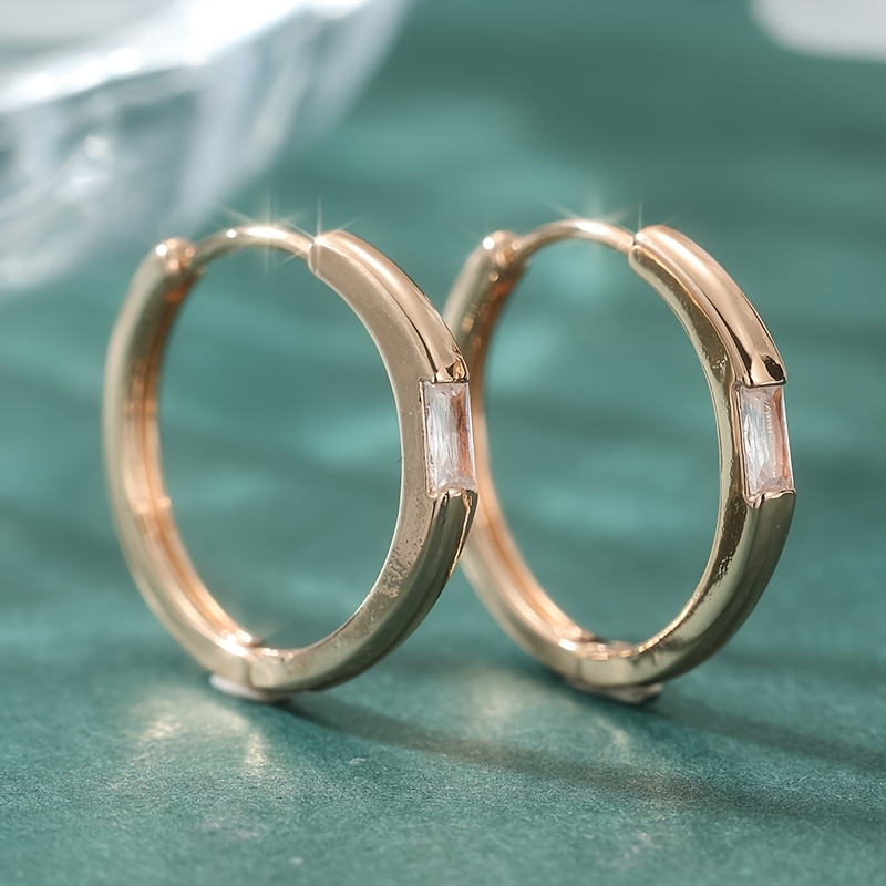 TEMU Vintage Copper Earrings With Synthetic Zirconia | Kc Golden Plated, Elegant Square Design, Suitable For Daily Wear And Gift-giving Occasions