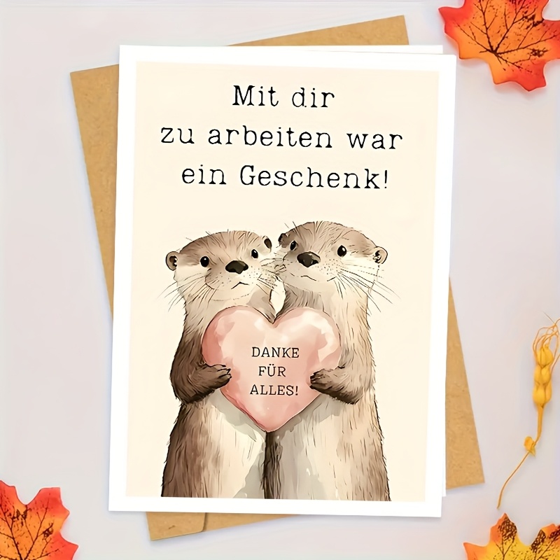 1 Adorable German-language Otter Greeting Card With - Cute Cartoon Farewell Card For Graduation, Retirement, Goodbye Gifts - High-quality Paper For , Colleagues & Anyone