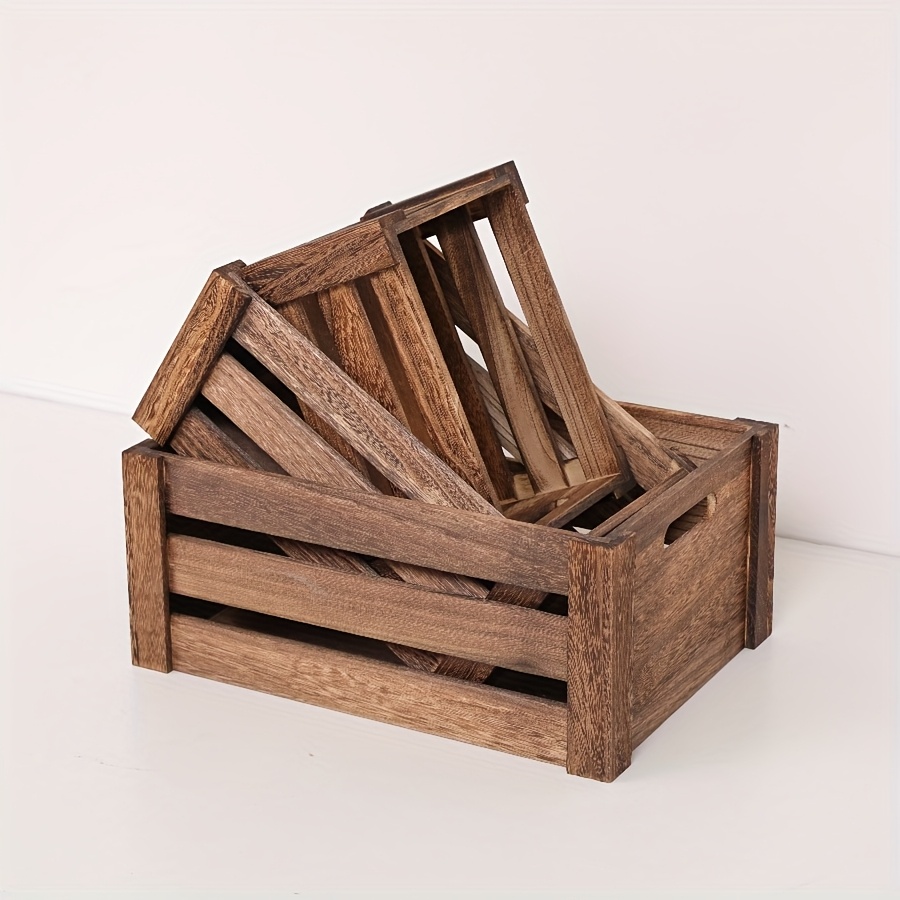 Image of 1or 3pcs Rustic Farmhouse Wooden Storage Crates Set - Handcrafted, Stackable Organizer Boxes In Vintage & Wood Colors For Home Decor And Organization, Fall Decorations For Home