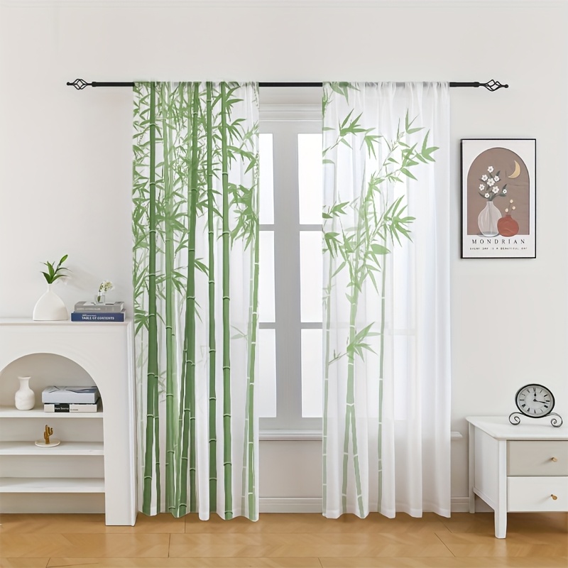 TEMU 2pcs Rideaux en Mousseline - Impression Numérique Semi-Transparente et Opaque, Design à Passe-Tringle pour Décoration de Salon et Chambre à