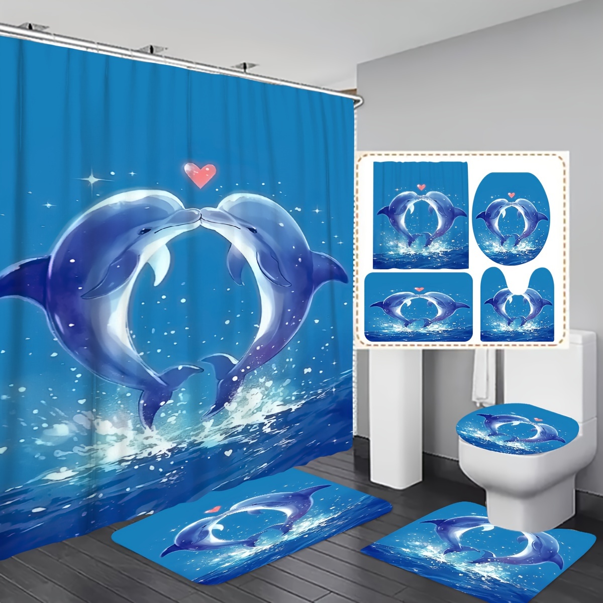 

1pc/3pcs/4pcs 's Day Theme Pattern Shower Curtain Bathroom Set