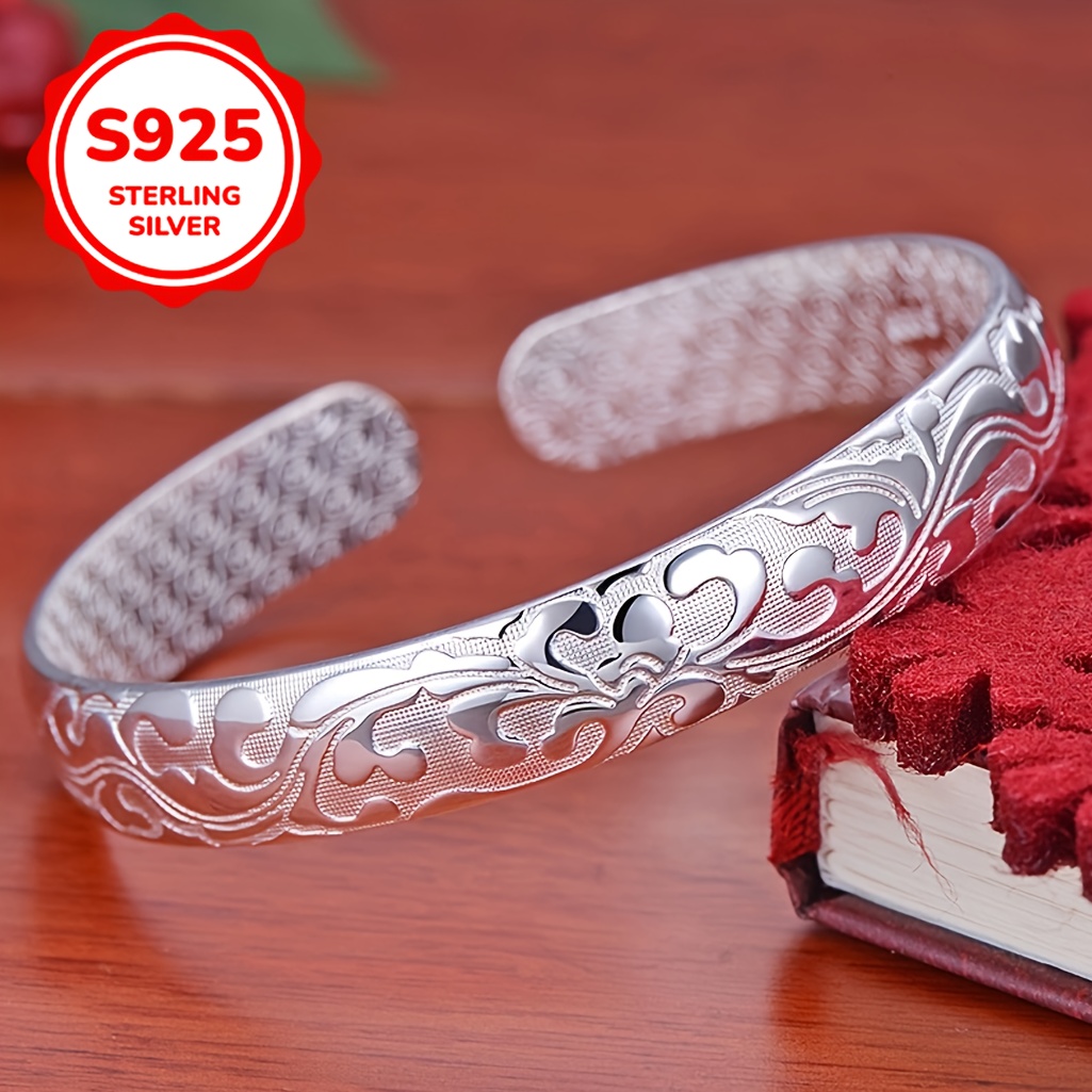 

Bracelet ouvert en argent S925 créatif et élégant pour femmes, un accessoire floral cadeau pour .