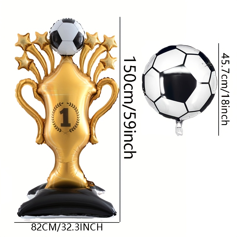 Image of 2pcs 59-inch Standing Soccer Trophy Film Balloon Black And White Soccer Ball, Soccer No.1 Theme Home Decoration, Props, Indoor Theme Decoration Atmosphere Creation And Layout