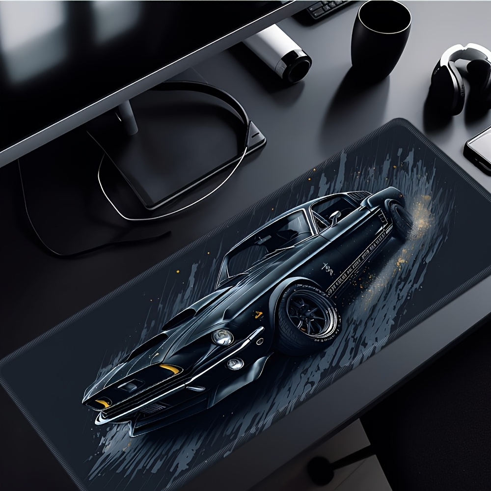 Large Muscle Car Gaming Mouse Pad with Non-Slip Rubber Base, Extended Desk Mat for Keyboard and Mouse, Vibrant Black & Orange Artwork, Perfect Gift for Car Enthusiasts, Gaming Desk Accessory, Gaming Desk Mat | Vibrant Desk Mat | Nonslip Rubber Mat, Mouse Pads for Desk