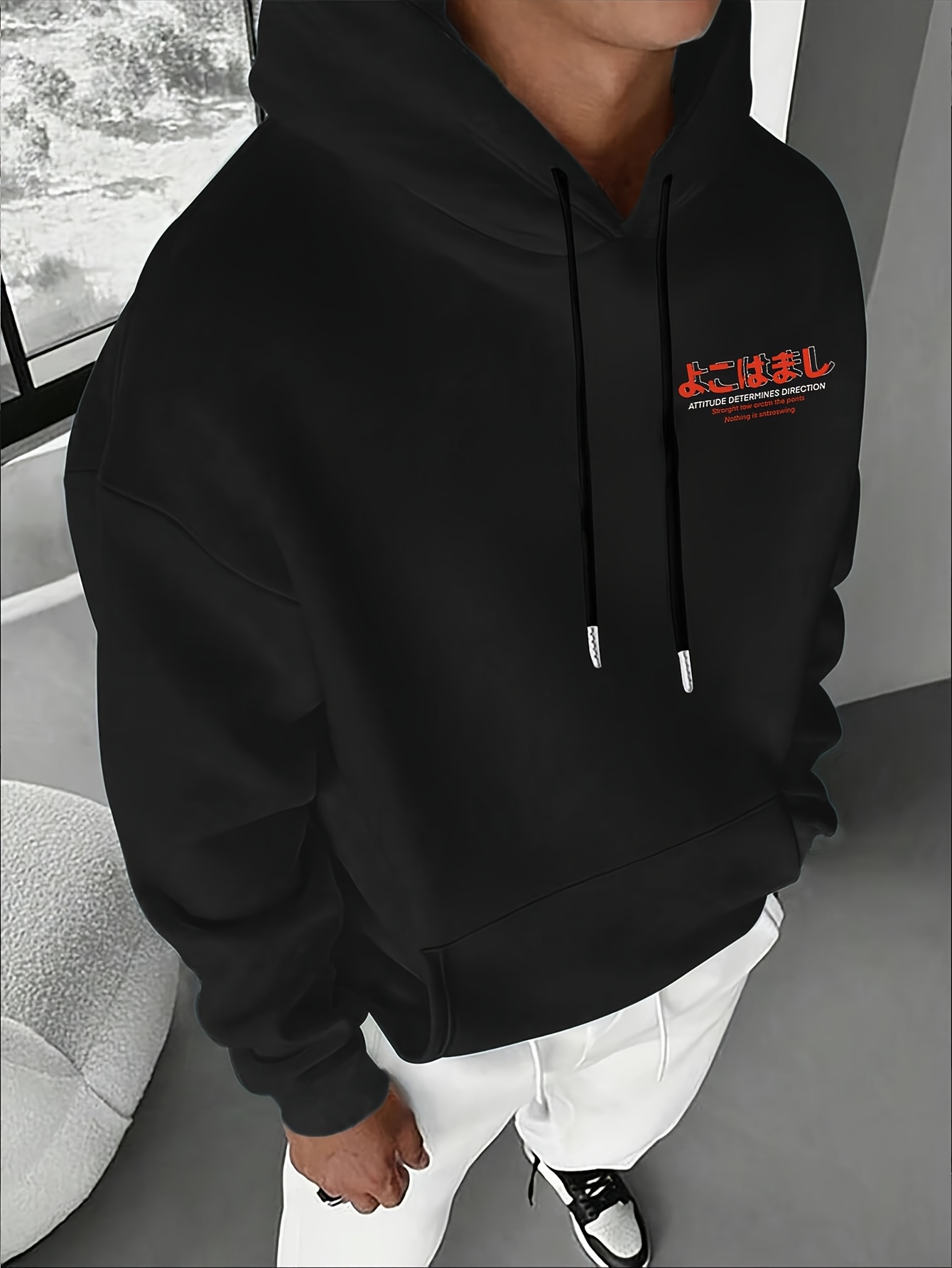 TUONROAD Heren Capuchontrui Jacquard Casual Hoodies Lange Mouwen Sweatshirt Warm Winter Sweat, Grijs, M
