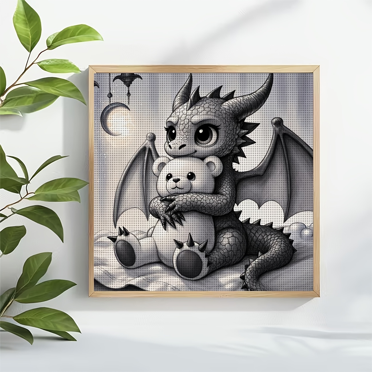 Cross Stitch Printed Kit, Frameless, Dragon Hugging Teddy Bear Pattern