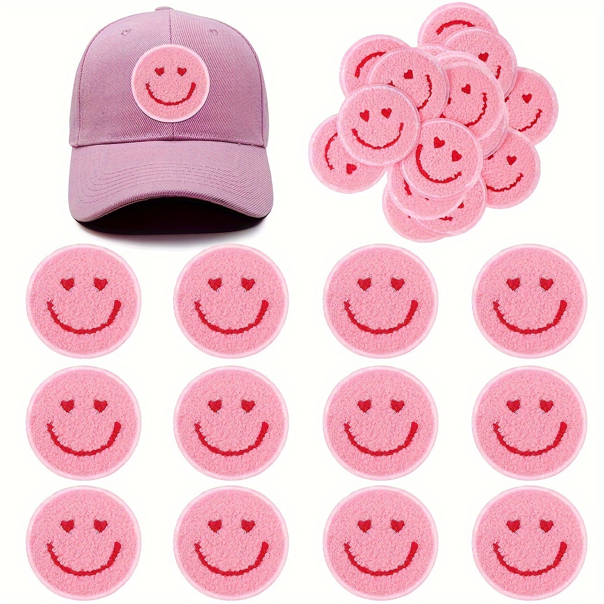 

12 Pcs Face Embroidered Patches, Solid Color Chenille Iron-on Applique, Hobby Themed Diy Fashion Accessories For Backpack, Clothing, Dresses, Jeans, Hats