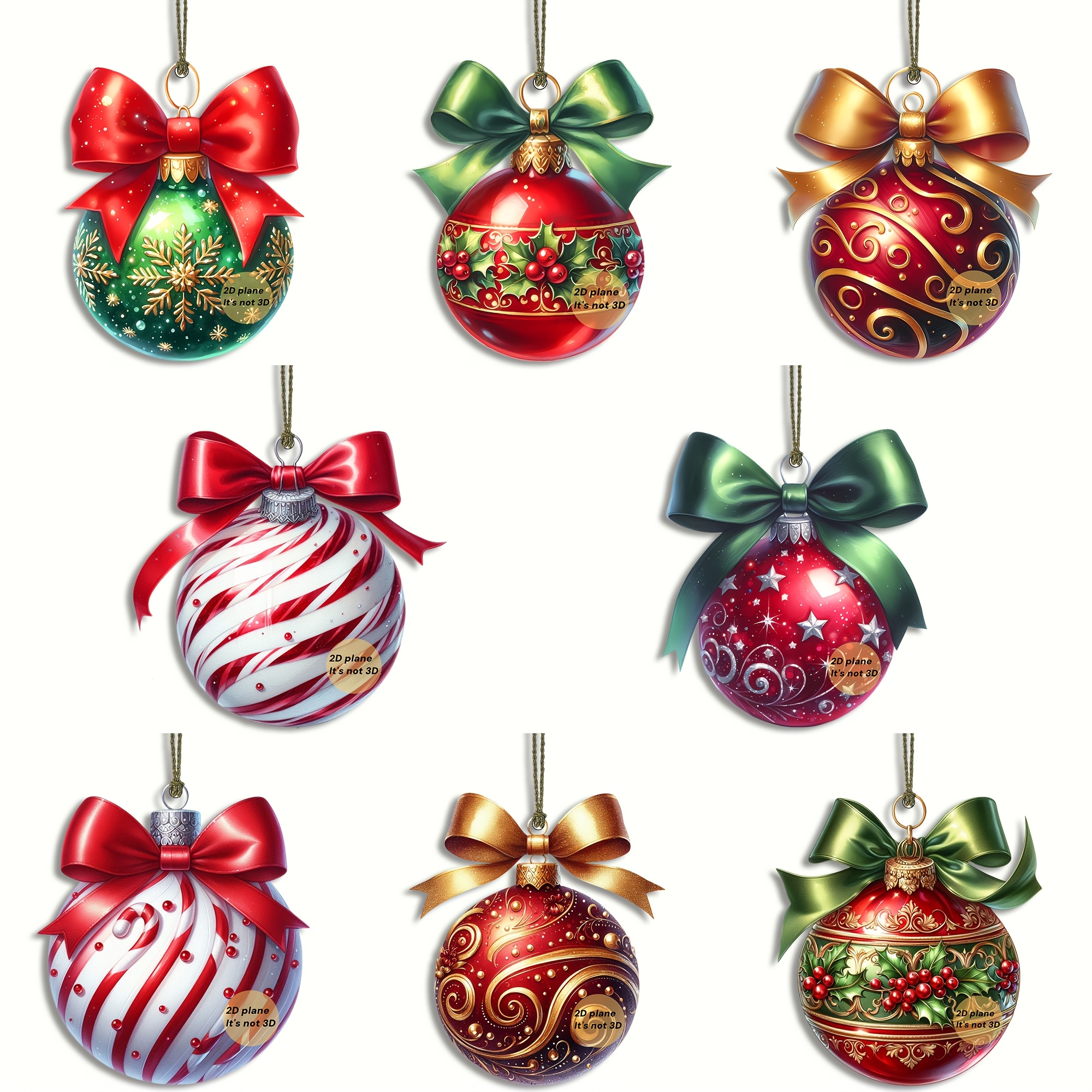 

8pcs Christmas Red Christmas Ball Pattern Combination 2d Flat Printing Handmade Acrylic Hanging Ornament - Gift Christmas Gift (acrylic Board), Room Decor