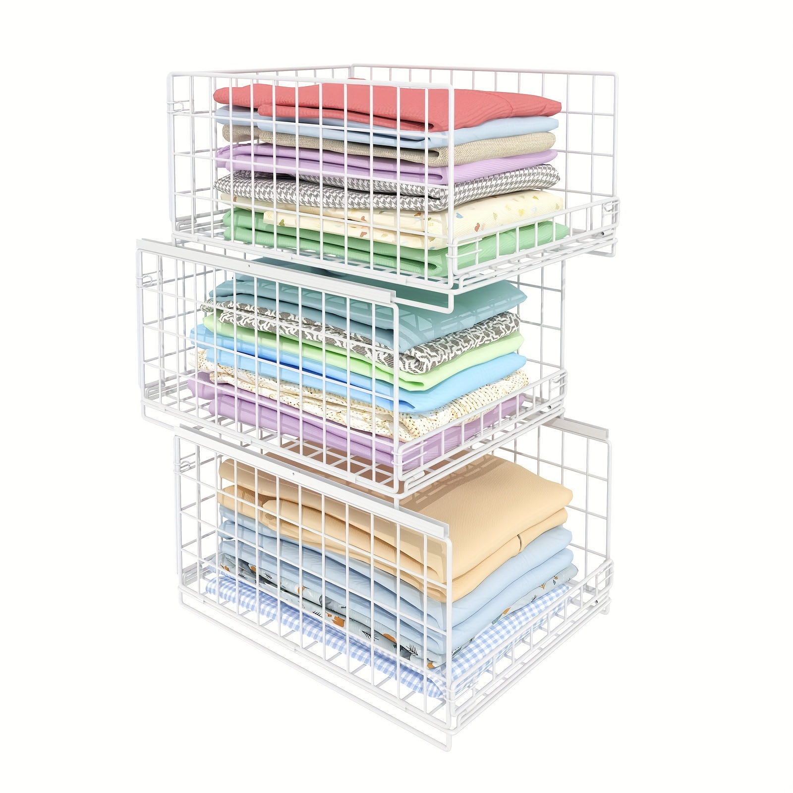 

3-tier Stackable Closet Organizers And Drawer Storage Shelves - Sliding Storage Bins For Jeans, Pants, And Sweaters - Cupboard Organizer For Closet Organization-white, 23.2*15.6*11.7 Inch