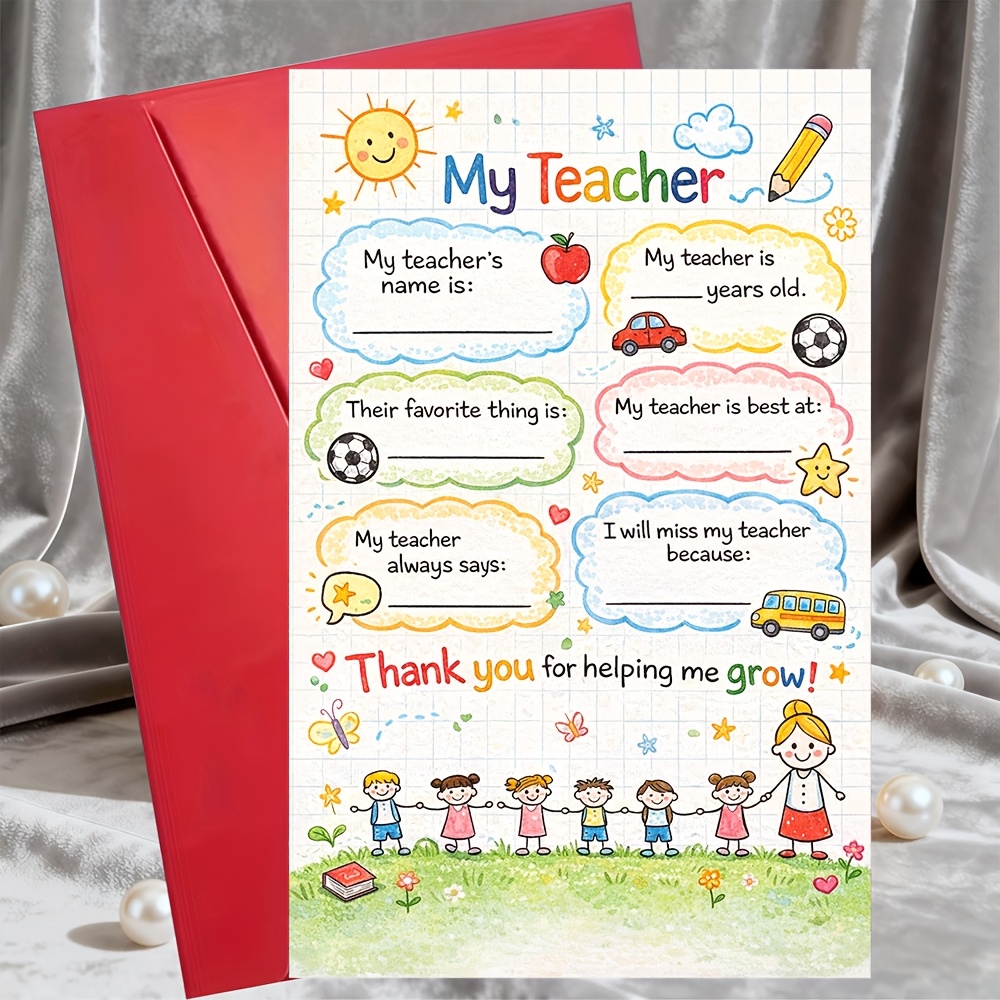 TEMU 1 Greeting Card + 1 Envelope, "my Teacher" Thank You Card, -the-blank, Thank You Gift, Student Gift For Teacher, End Of School Year, Graduation,