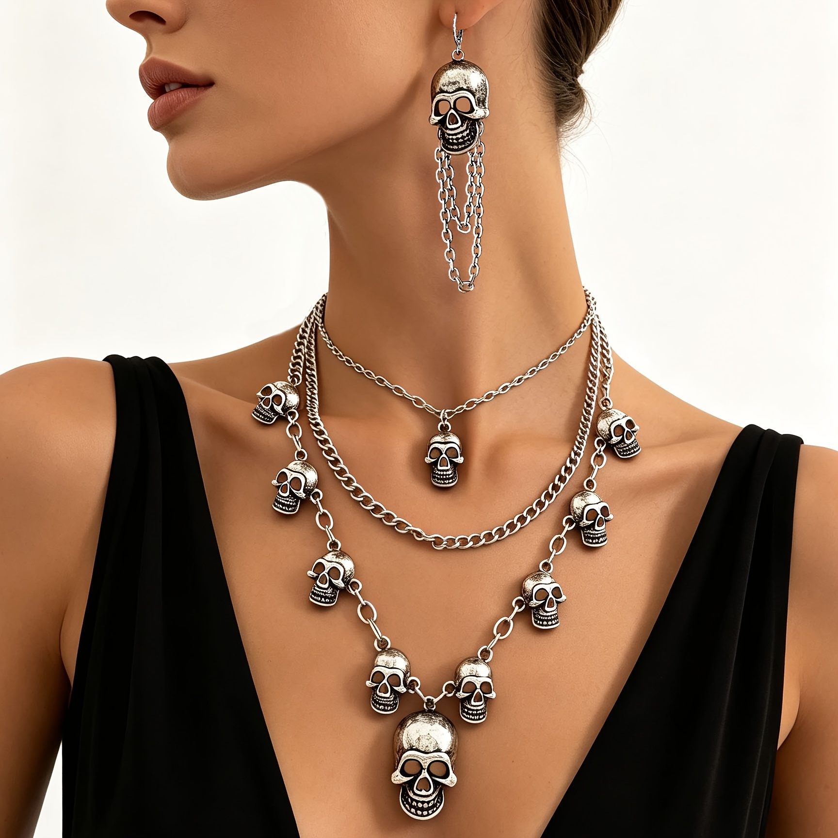 2pcs Women's Stackable Necklace and Earrings Set, Vintage Style