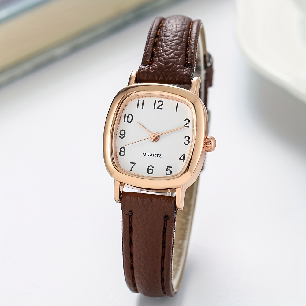 Women's PU Leather Wristwatch with Brown or Black Strap - Minimalist Analog Quartz Watch with Golden-Tone Hands & Large Face, Elegant Square Bezel, Black Dial & Golden Hands, Comfortable Everyday Casual & Formal Timepiece, Durable Quartz Movement, Stylish Women's Watch for Casual Attire, Hand Watch for Women, Bling Watch, Watch with Bracelet for Women, Bracelet Watch for Women, Vintage Watch for Women